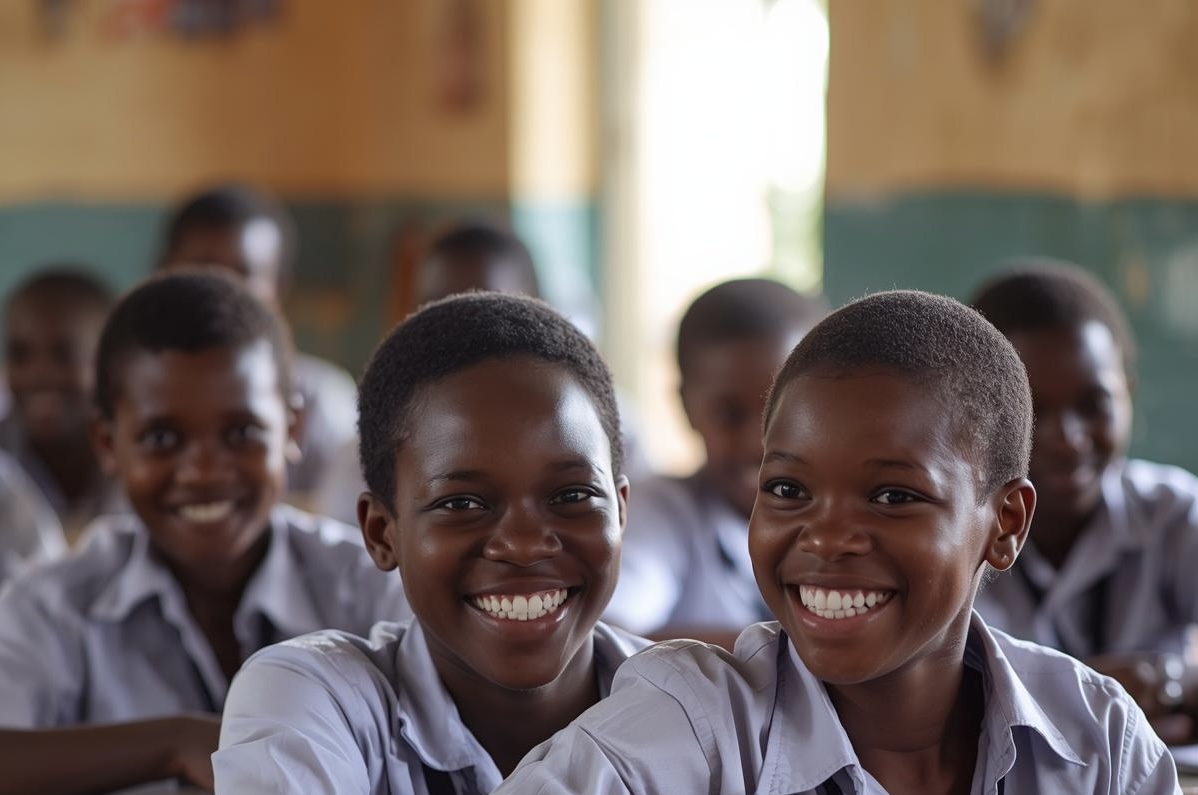 Adolescent girls learning together in a classroom setting